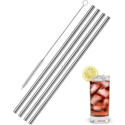 Westmark 4 palhinhas de aço inoxidável, retas, Incl. 1 escova de limpeza, comprimento: 21,5 cm, ø 0,6 cm, aço inoxidável, prateado, Westmark 4 palhinhas de aço inoxidável, retas, Incl. 1 escova de limpeza, comprimento: 21,5 cm, ø 0,6 cm, aço inoxidável, prateado,