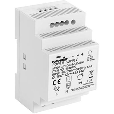 POPPSTAR Fonte de alimentação para calha P-60-12 12 V DC 4,5 A 54 W (entrada 100-240 V AC 50/60 Hz), transformador DIN 12 V para trilho 52,5 * 90 * 58 mm POPPSTAR Fonte de alimentação para calha P-60-12 12 V DC 4,5 A 54 W (entrada 100-240 V AC 50/60 Hz), transformador DIN 12 V para trilho 52,5 * 90 * 58 mm