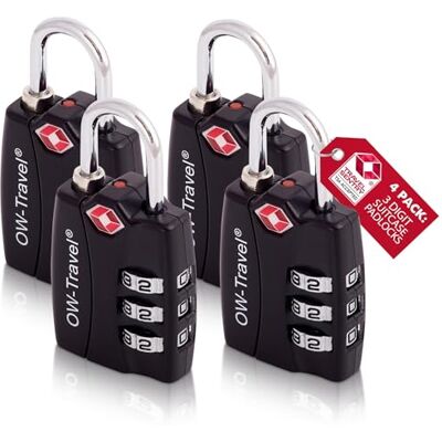 OW-Travel Cadeado mala viagem TSA 3 dígitos indicador abertura 4 peças preto OW-Travel Cadeado mala viagem TSA 3 dígitos indicador abertura 4 peças preto