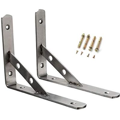 Hosko Suporte para prateleira, 25 cm suporte de ângulo para aço inoxidável, suporte de canto 90 graus moldura de parede (2 peças) Hosko Suporte para prateleira, 25 cm suporte de ângulo para aço inoxidável, suporte de canto 90 graus moldura de parede (2 peças)