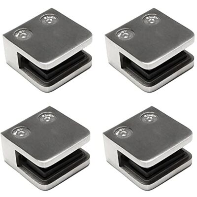 PRIOstahl 4 suportes para vidro, 4 unidades, suporte para placas de vidro, retangular, 45 x 45 x 25 a 27 mm, conexão: plano de vidro de 8 mm, corrimão para escadas, varanda, aço PRIOstahl 4 suportes para vidro, 4 unidades, suporte para placas de vidro, retangular, 45 x 45 x 25 a 27 mm, conexão: plano de vidro de 8 mm, corrimão para escadas, varanda, aço