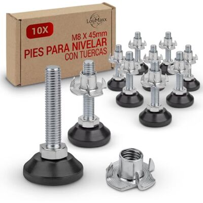 LouMaxx Pés reguladores M8 x 45 mm, inclui porca de impacto, conjunto de 10, parafuso regulador, pernas ajustáveis, base de parafuso, pé da máquina, pés aparafusados LouMaxx Pés reguladores M8 x 45 mm, inclui porca de impacto, conjunto de 10, parafuso regulador, pernas ajustáveis, base de parafuso, pé da máquina, pés aparafusados