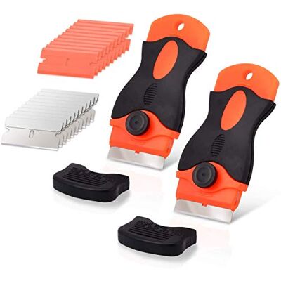 EHDIS Raspador vitrocerâmico com 10 lâminas de aço ao carbono e 10 folhas de plástico, raspador de vidro e vitrocerâmica, para remoção de cola, tinta, autocolantes, verniz, laranja EHDIS Raspador vitrocerâmico com 10 lâminas de aço ao carbono e 10 folhas de plástico, raspador de vidro e vitrocerâmica, para remoção de cola, tinta, autocolantes, verniz, laranja