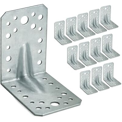 OMIdeas 12 x esquadra metálica de ângulo (90 x 90 x 65 x 2,5) conector em ângulo conectores angulares com rebordo ângulos metálicos galvanizados OMIdeas 12 x esquadra metálica de ângulo (90 x 90 x 65 x 2,5) conector em ângulo conectores angulares com rebordo ângulos metálicos galvanizados