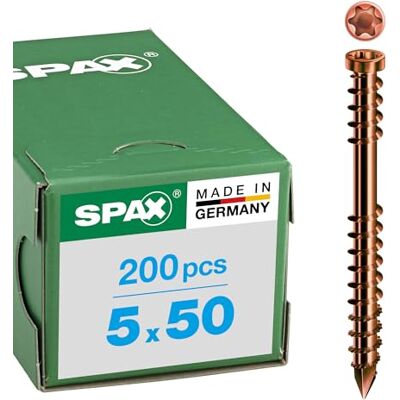 SPAX 1.4567 Lote de parafusos T-Star plus Cut (cabeça cilíndrica, rosca de fixação, 5,0 x 50 mm, 200 unidades, aço inoxidável A2, acabamento envelhecido) SPAX 1.4567 Lote de parafusos T-Star plus Cut (cabeça cilíndrica, rosca de fixação, 5,0 x 50 mm, 200 unidades, aço inoxidável A2, acabamento envelhecido)
