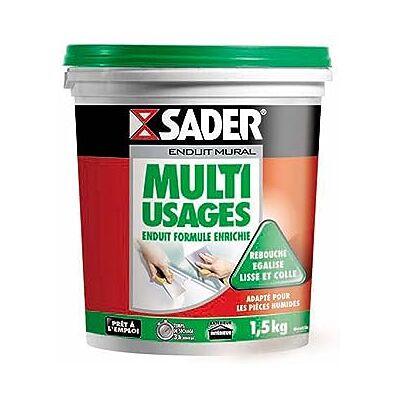 Sader Revestimento de parede em pasta multiusos, enchimento, equaliza, alisa e cola, para interiores e exteriores, salas húmidas especiais, qualquer suporte, 1 vaso de 1,5 kg, branco Sader Revestimento de parede em pasta multiusos, enchimento, equaliza, alisa e cola, para interiores e exteriores, salas húmidas especiais, qualquer suporte, 1 vaso de 1,5 kg, branco
