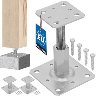 KOTARBAU ® 2 unidades. Suporte para poste aço galvanizado, 80 x 80 mm, prateado, pé de pilar regulável em altura, 90 150 mm, âncora para poste fixação galvanizada, âncoras de madeira KOTARBAU ® 2 unidades. Suporte para poste aço galvanizado, 80 x 80 mm, prateado, pé de pilar regulável em altura, 90 150 mm, âncora para poste fixação galvanizada, âncoras de madeira