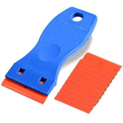 Ehdis Mini Raspador com 10 peças de lâminas de plástico, para Remover Etiquetas Adesivas de Vinil, Adesivos e Cola, Limpador para Placa de Indução e Vitrocerâmica, azul Ehdis Mini Raspador com 10 peças de lâminas de plástico, para Remover Etiquetas Adesivas de Vinil, Adesivos e Cola, Limpador para Placa de Indução e Vitrocerâmica, azul