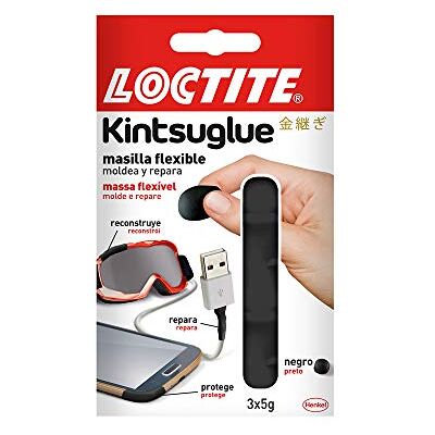 Loctite Kintsuglue, massa flexível preta para reparar, reconstruir e proteger objetos, massa adesiva moldável, adesivo impermeável e removível, 3 x 5 g Loctite Kintsuglue, massa flexível preta para reparar, reconstruir e proteger objetos, massa adesiva moldável, adesivo impermeável e removível, 3 x 5 g