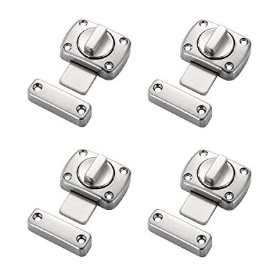 LIKERAINY Fechaduras de porta 55 x 40 mm de casa de banho autocolante giratório ferrolho travas liga de zinco para portas móveis janela e armário prata 4 peças LIKERAINY Fechaduras de porta 55 x 40 mm de casa de banho autocolante giratório ferrolho travas liga de zinco para portas móveis janela e armário prata 4 peças