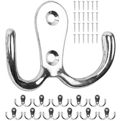 Your Day Mate Ganchos para aparafusar, 12 peças, em prata, exterior 54 x 40 x 15 mm, gancho duplo incl. parafusos para madeira, ganchos para portas, casas de banho, cozinhas, corredores Your Day Mate Ganchos para aparafusar, 12 peças, em prata, exterior 54 x 40 x 15 mm, gancho duplo incl. parafusos para madeira, ganchos para portas, casas de banho, cozinhas, corredores