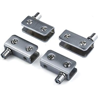 Xcyroiiy Conjunto de 4 dobradiças de porta de vidro com dobradiças giratórias de 90°, vidro não perfurado, aço inoxidável, adequado para vidro de 5 8 mm Xcyroiiy Conjunto de 4 dobradiças de porta de vidro com dobradiças giratórias de 90°, vidro não perfurado, aço inoxidável, adequado para vidro de 5 8 mm