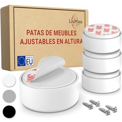 LouMaxx Patas para Muebles Adhesivos – Patas Ajustables Regulables en Altura 10mm – Elevador Mueble Ø 55,5mm Plástico – Set de 4 Patas Elevadoras Blanco Incl. Material de Montaje LouMaxx Patas para Muebles Adhesivos – Patas Ajustables Regulables en Altura 10mm – Elevador Mueble Ø 55,5mm Plástico – Set de 4 Patas Elevadoras Blanco Incl. Material de Montaje