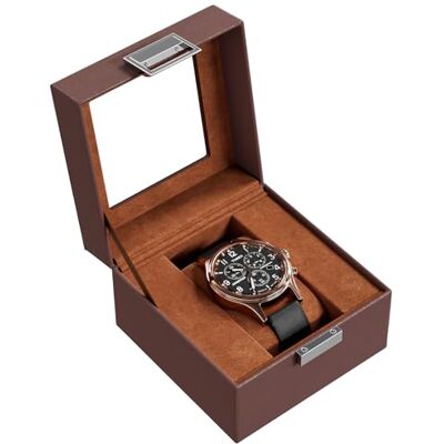 ProCase Caja de Relojes con 1 Compartimento, Caja Guarda Reloj con Tapa de Cristal y Cojín Extraíble Organizador para Hombres y Mujeres -Marrón ProCase Caja de Relojes con 1 Compartimento, Caja Guarda Reloj con Tapa de Cristal y Cojín Extraíble Organizador para Hombres y Mujeres -Marrón