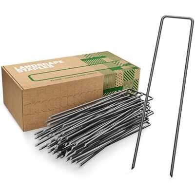 GardenGloss Grampos de fixação em aço robusto âncora da terra para malha antiervas, cerca e rede, 150 mm de comprimento, 25 mm de largura, Ø 2,7 mm (50 peças) GardenGloss Grampos de fixação em aço robusto âncora da terra para malha antiervas, cerca e rede, 150 mm de comprimento, 25 mm de largura, Ø 2,7 mm (50 peças)