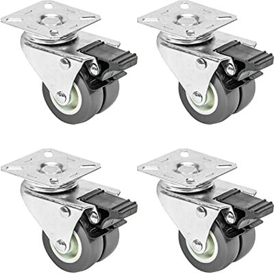 HMF 6720 Conjunto de 4 rodas duplas para carga pesada com travão Poliuretano 50 mm até 400 kg, cinzento HMF 6720 Conjunto de 4 rodas duplas para carga pesada com travão Poliuretano 50 mm até 400 kg, cinzento