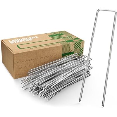 GardenGloss Grampos de fixação de aço galvanizado (250 peças) âncora robusta do solo para malha anti-ervas daninhas, malha de jardim e campismo, 150 mm de comprimento, 25 mm de largura, Ø 3 mm GardenGloss Grampos de fixação de aço galvanizado (250 peças) âncora robusta do solo para malha anti-ervas daninhas, malha de jardim e campismo, 150 mm de comprimento, 25 mm de largura, Ø 3 mm