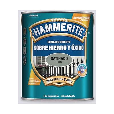 Hammerite Esmalte direto sobre ferro e ferrugem, acetinado, cinzento, 5 L (embalagem de 1) Hammerite Esmalte direto sobre ferro e ferrugem, acetinado, cinzento, 5 L (embalagem de 1)