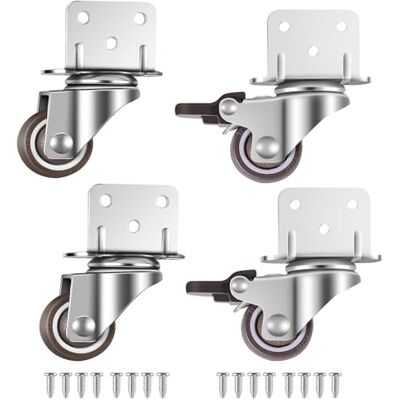 GEOCANG 4 rodas giratórias, rodas para móveis, rodas com travão, placa de montagem em L de 25 mm, adequada para móveis, suportes de flores, berços (25 mm) GEOCANG 4 rodas giratórias, rodas para móveis, rodas com travão, placa de montagem em L de 25 mm, adequada para móveis, suportes de flores, berços (25 mm)
