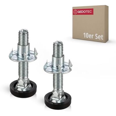 Gedotec pés reguláveis para móveis parafuso M8 regulável em altura, aço galvanizado, 10 pés niveladores parafusos para móveis com porca para embutir, M8 x 45 mm Gedotec pés reguláveis para móveis parafuso M8 regulável em altura, aço galvanizado, 10 pés niveladores parafusos para móveis com porca para embutir, M8 x 45 mm