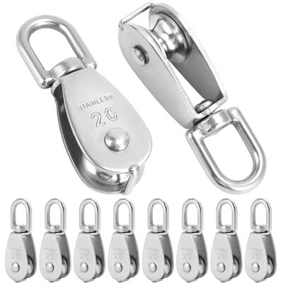 QWORK ® 10 peças M20 bloco de polia aço inoxidável 304 para corda de diâmetro de até 6 mm carga 75 kg QWORK ® 10 peças M20 bloco de polia aço inoxidável 304 para corda de diâmetro de até 6 mm carga 75 kg
