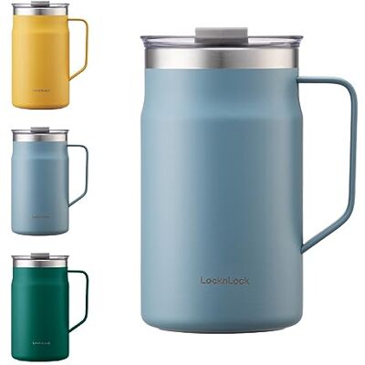 LocknLock Metro Mug Premium Caneca de aço inoxidável 18/8 com parede dupla isolada com alça, perfeita para mesa com tampa, azul, 20 onças LocknLock Metro Mug Premium Caneca de aço inoxidável 18/8 com parede dupla isolada com alça, perfeita para mesa com tampa, azul, 20 onças