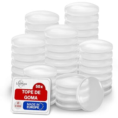 LouMaxx Topes de borracha Conjunto de 50 tops transparentes Ø 8 mm, tops adesivos de borracha, fixação extra forte, tops de silicone de primeira qualidade, evitam deslizamentos, riscos e golpes. LouMaxx Topes de borracha Conjunto de 50 tops transparentes Ø 8 mm, tops adesivos de borracha, fixação extra forte, tops de silicone de primeira qualidade, evitam deslizamentos, riscos e golpes.