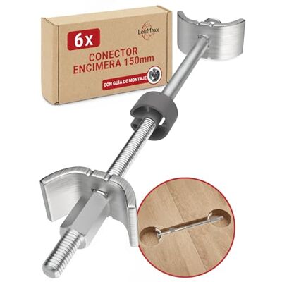 LouMaxx Conectores para bancadas de 150 mm, conjunto de 6 solução segura e estável para ligar móveis e painéis LouMaxx Conectores para bancadas de 150 mm, conjunto de 6 solução segura e estável para ligar móveis e painéis