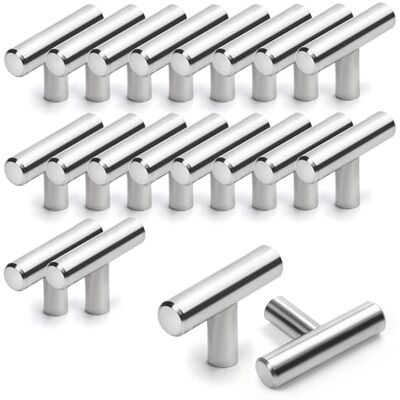 BELLE VOUS Pack de 20 Tiradores de Cozinha e Armários Puxadores Barra T Níquel Escovado – 50mm Puxadores de Aço Inoxidável Prateado Tiradores para Armários de Dormitório, Gavetas, Portas, Móveis BELLE VOUS Pack de 20 Tiradores de Cozinha e Armários Puxadores Barra T Níquel Escovado – 50mm Puxadores de Aço Inoxidável Prateado Tiradores para Armários de Dormitório, Gavetas, Portas, Móveis