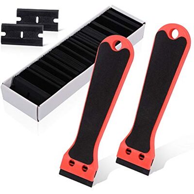 Ehdis 2 peças raspador com 100 peças lâminas de plástico, raspador de forno, raspador de vidro, para remover etiquetas gomadas, cola, adesivo, vermelho Ehdis 2 peças raspador com 100 peças lâminas de plástico, raspador de forno, raspador de vidro, para remover etiquetas gomadas, cola, adesivo, vermelho