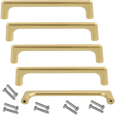 AERZETIX Conjunto de 5 puxadores para móvel distância entre eixos 128 mm porta armário armário gaveta decoração interior cozinha sala de estar montagem em metal acabamento fosco dourado AERZETIX Conjunto de 5 puxadores para móvel distância entre eixos 128 mm porta armário armário gaveta decoração interior cozinha sala de estar montagem em metal acabamento fosco dourado