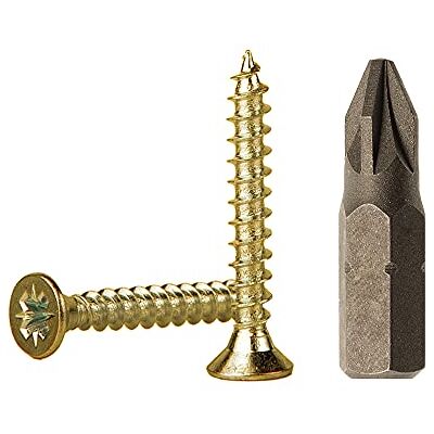 Marcopol Lote de 100 parafusos de madeira de aço banhado em zinco amarelo de 3,0 x 25 mm, parafusos de aglomerado, parafuso universal Pozi-Drive, PZ cabeça escareada Pozidriv (100, 3,0 x 25 mm) Marcopol Lote de 100 parafusos de madeira de aço banhado em zinco amarelo de 3,0 x 25 mm, parafusos de aglomerado, parafuso universal Pozi-Drive, PZ cabeça escareada Pozidriv (100, 3,0 x 25 mm)