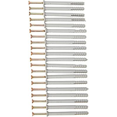 Merriway Parafuso fixador com bucha de nylon para paredes sólidas, M6 x 70 mm, pack de 20, branco, Merriway Parafuso fixador com bucha de nylon para paredes sólidas, M6 x 70 mm, pack de 20, branco,