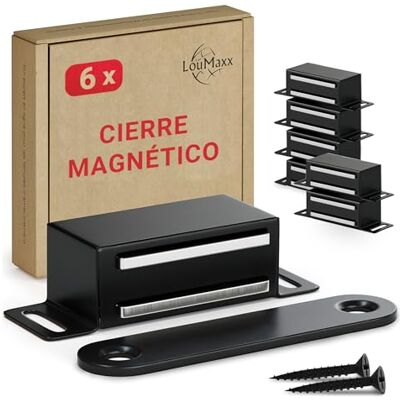 LouMaxx Trava magnética forte – Força de fixação de 6 kg, conjunto de 6 unidades de aço inoxidável, ímã para porta, ímãs de armário, ímanes para móveis LouMaxx Trava magnética forte – Força de fixação de 6 kg, conjunto de 6 unidades de aço inoxidável, ímã para porta, ímãs de armário, ímanes para móveis
