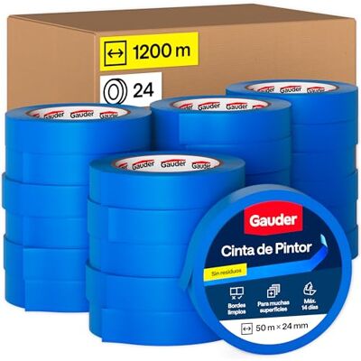 GAUDER Fita de pintura do corpo, fita do pintor (24 unidades, 24 mm x 50 m) Fita de mascarar de papel washi azul, fita adesiva fácil de remover sem resíduos para renovação e bricolage GAUDER Fita de pintura do corpo, fita do pintor (24 unidades, 24 mm x 50 m) Fita de mascarar de papel washi azul, fita adesiva fácil de remover sem resíduos para renovação e bricolage