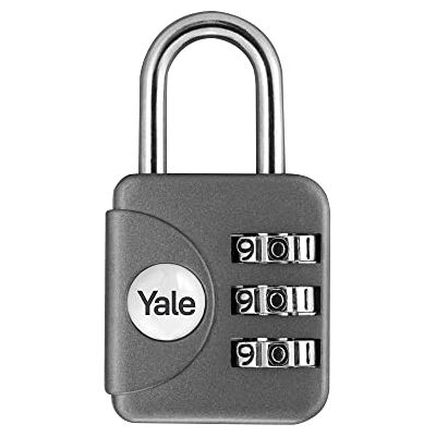Yale Cadeado de combinação padrão para bagagem de segurança, cor cinzenta Yale Cadeado de combinação padrão para bagagem de segurança, cor cinzenta