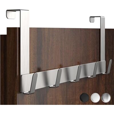 Menz Cabide de porta para pendurar em aço inoxidável, prateado, gancho para porta para pendurar como cabide para porta ou toalheiro, extremamente resistente, economiza espaço Menz Cabide de porta para pendurar em aço inoxidável, prateado, gancho para porta para pendurar como cabide para porta ou toalheiro, extremamente resistente, economiza espaço