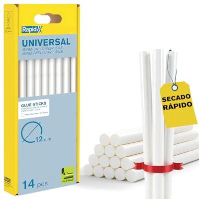 Rapid Limstavar Ø 12 mm, Vit universal, 190 mm, 14 st 250 g per förpackning, långa stavar för att snabbt täcka store ytor, ljusa material Rapid Limstavar Ø 12 mm, Vit universal, 190 mm, 14 st 250 g per förpackning, långa stavar för att snabbt täcka store ytor, ljusa material