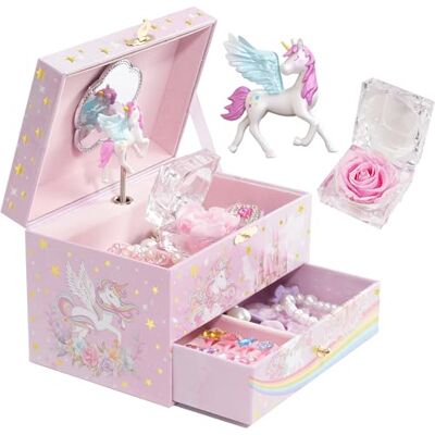 ProCase Joyero Musical para Niñas, Caja para Joyas con Sonido Unicornio Giratorio y Espejo Organizador con Cajón de Joyería -Sunshine ProCase Joyero Musical para Niñas, Caja para Joyas con Sonido Unicornio Giratorio y Espejo Organizador con Cajón de Joyería -Sunshine