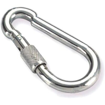 Constrabo 2 mosquetões com tampa de rosca de 100 x 10 mm, padrão semelhante DIN5299C, gancho de mola em aço galvanizado com capacidade de carga de 350 kg, mosquetão de bombeiros Constrabo 2 mosquetões com tampa de rosca de 100 x 10 mm, padrão semelhante DIN5299C, gancho de mola em aço galvanizado com capacidade de carga de 350 kg, mosquetão de bombeiros