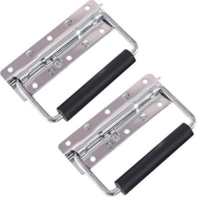 HMF Cabo dobrável para caixas, conjunto de 2 unidades, com mola, 12,5 x 4 cm, prateado galvanizado HMF Cabo dobrável para caixas, conjunto de 2 unidades, com mola, 12,5 x 4 cm, prateado galvanizado