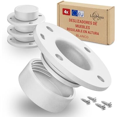 LouMaxx Pernas reguláveis para móveis Set 4 brancas mini perna ajustável aparafusável para elevação de móveis e nivelamento do chão ABS resistente com capacidade 200 kg, ajuste fino contínuo 5 mm LouMaxx Pernas reguláveis para móveis Set 4 brancas mini perna ajustável aparafusável para elevação de móveis e nivelamento do chão ABS resistente com capacidade 200 kg, ajuste fino contínuo 5 mm
