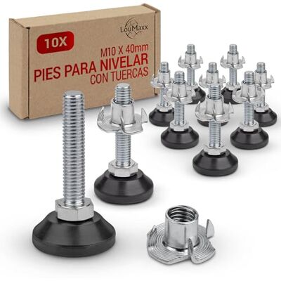 LouMaxx Pernas de ajuste M10 x 40 mm com porca de impacto, conjunto de 10 peças, parafusos de ajuste, pernas ajustáveis em altura M10 x 40 mm LouMaxx Pernas de ajuste M10 x 40 mm com porca de impacto, conjunto de 10 peças, parafusos de ajuste, pernas ajustáveis em altura M10 x 40 mm