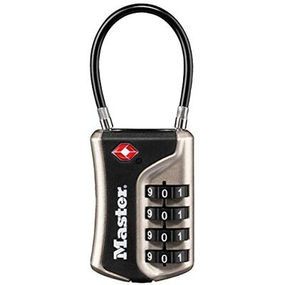 Master Lock Cadeado para bagagem aprovado pela TSA com combinação, níquel, 9,3 x 3,6 x 1,5 cm Master Lock Cadeado para bagagem aprovado pela TSA com combinação, níquel, 9,3 x 3,6 x 1,5 cm