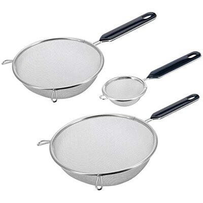 Westmark Conjunto de peneiros 3 peças, chá ø 7 cm doméstico ø 16 cm 20 cm, Traditionell, plástico/aço inoxidável, prateado/preto, Westmark Conjunto de peneiros 3 peças, chá ø 7 cm doméstico ø 16 cm 20 cm, Traditionell, plástico/aço inoxidável, prateado/preto,
