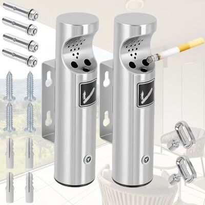 Poweka Cinzeiro de parede exterior redondo de aço inoxidável para restaurantes, escritórios e hotéis com fechadura por (prata, 2 unidades) Poweka Cinzeiro de parede exterior redondo de aço inoxidável para restaurantes, escritórios e hotéis com fechadura por (prata, 2 unidades)