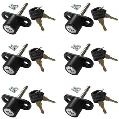 Ferpasa Fechadura de segurança para janelas de correr Pack 6 chaves iguais, fecho de sobrepor de aço em acabamento preto com 12 chaves e parafusos (53,5 x 23,5 mm) Ferpasa Fechadura de segurança para janelas de correr Pack 6 chaves iguais, fecho de sobrepor de aço em acabamento preto com 12 chaves e parafusos (53,5 x 23,5 mm)