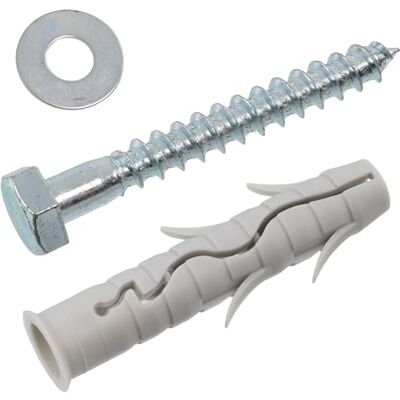 AERZETIX Kit de 10 buchas com rebordo Ø14x75 mm de nylon com abas + 10 parafusos autoatarraxantes Ø10x80 mm + 10 arruelas largas para parafuso M10 para fixação em betão tijolo cimento AERZETIX Kit de 10 buchas com rebordo Ø14x75 mm de nylon com abas + 10 parafusos autoatarraxantes Ø10x80 mm + 10 arruelas largas para parafuso M10 para fixação em betão tijolo cimento