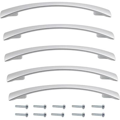 AERZETIX Conjunto de 5 puxadores para portas de móveis distância entre eixos 128mm armário alacena gaveta design decoração interior cozinha sala montagem em metal acabamento prata AERZETIX Conjunto de 5 puxadores para portas de móveis distância entre eixos 128mm armário alacena gaveta design decoração interior cozinha sala montagem em metal acabamento prata