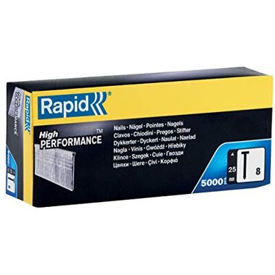 Rapid prego 8 25 mm. 5 m, 18ga em caixa Pregos de aço galvanizado de alto desempenho, comprimento do cabo: 25 mm, 5000 peças Rapid prego 8 25 mm. 5 m, 18ga em caixa Pregos de aço galvanizado de alto desempenho, comprimento do cabo: 25 mm, 5000 peças